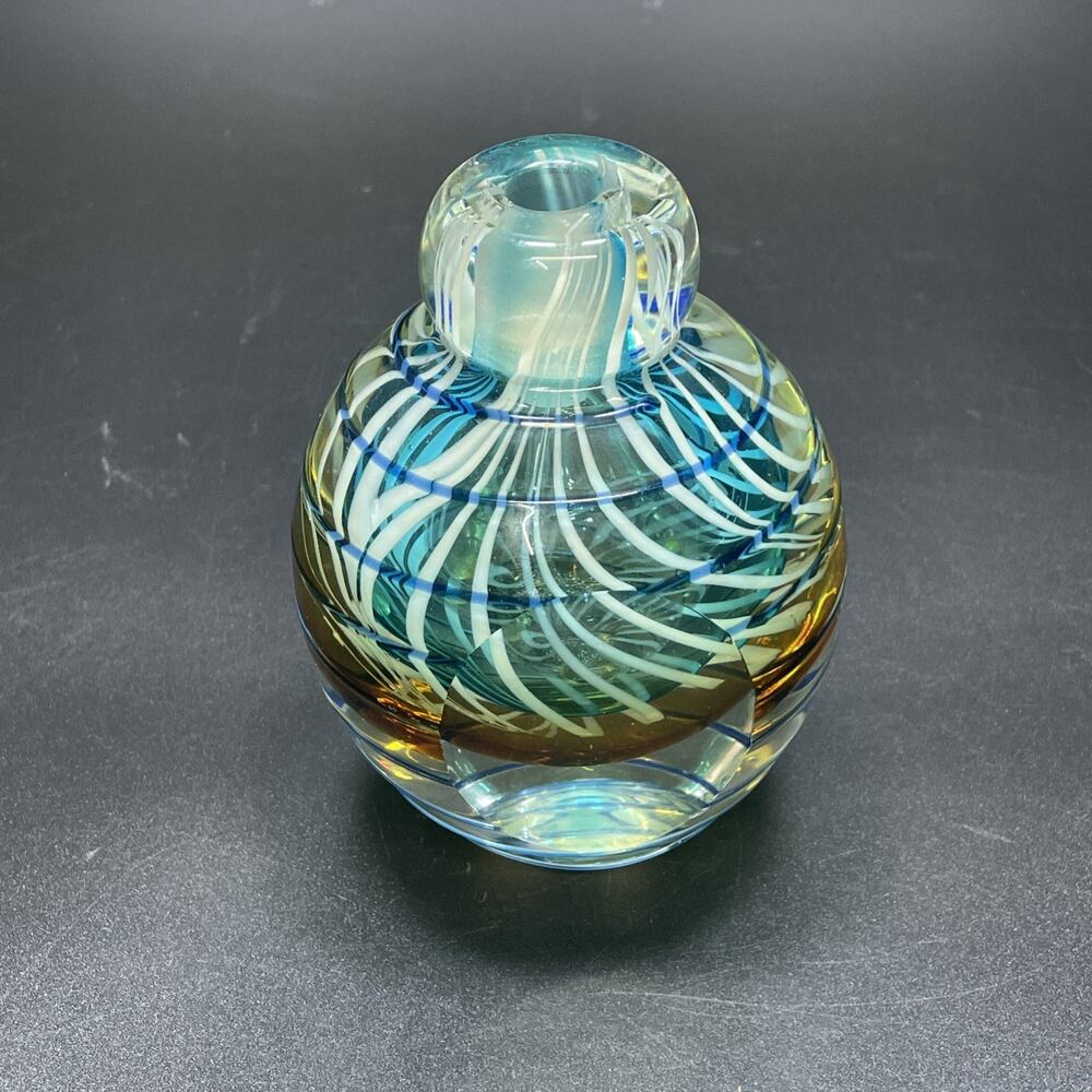 Murano‎ Style Art Glass Paper Weight Multi Color Swirl Blue Green Amber 4.75"